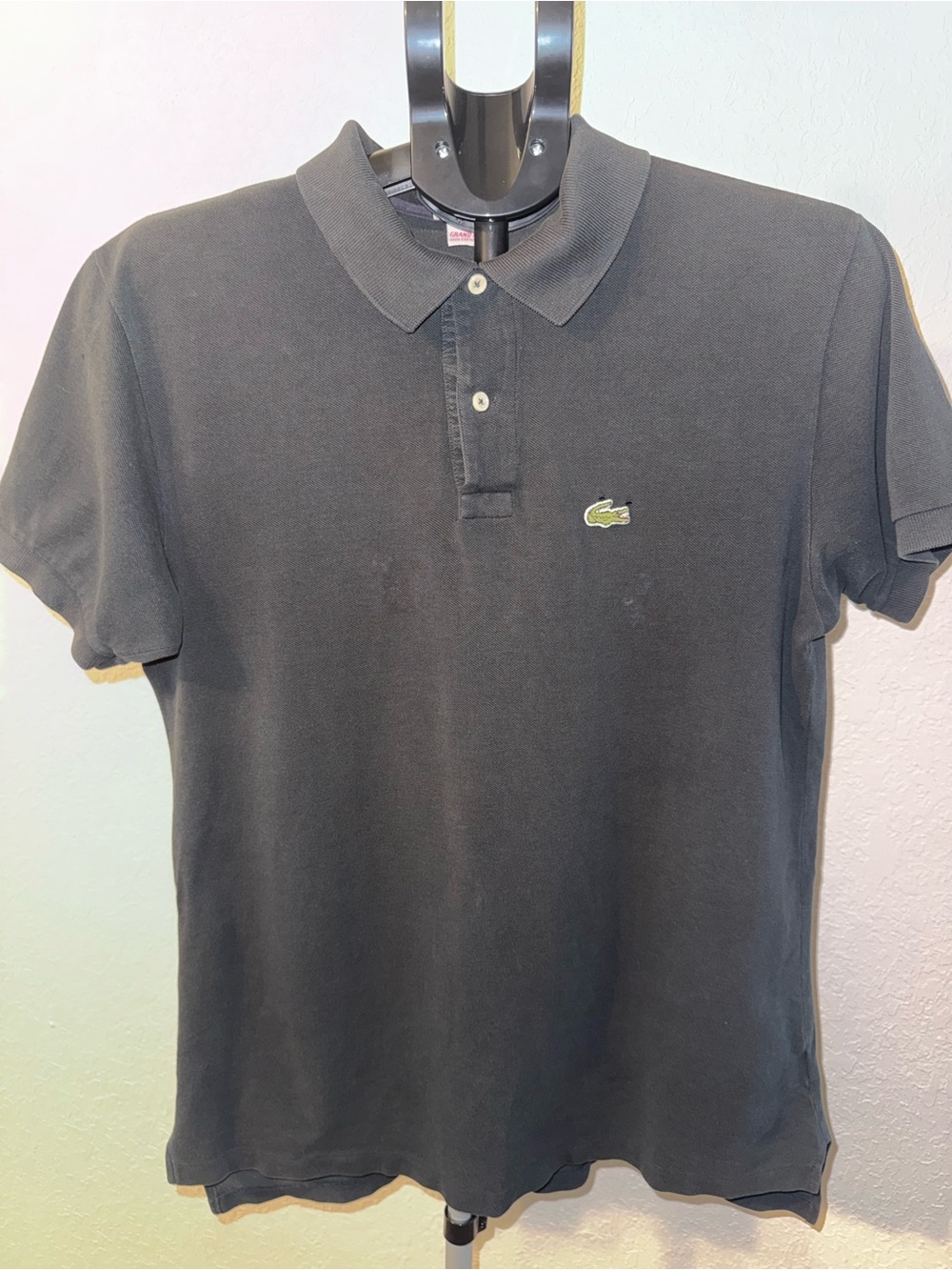 Vintage 1970’s-1980’s Lacoste Men's Black Polo with Green Crocodile Emblem